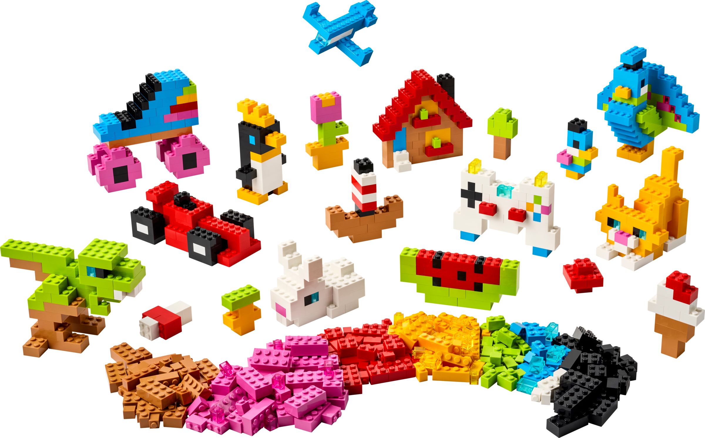 LEGO® Classic: bunte Bausteine und daraus gebaute kleine Modelle – Kreative Bunte Steine, Set 11045